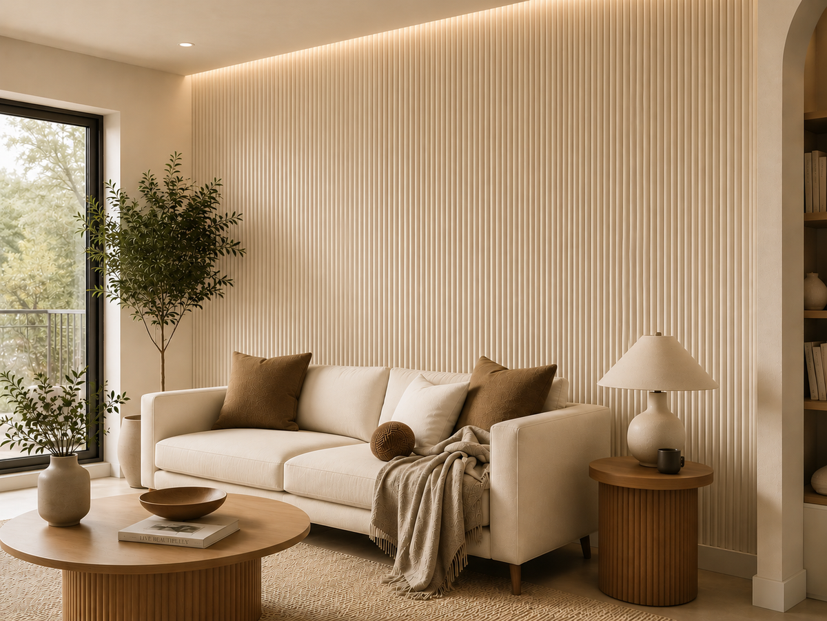 Ivory Silk Fluted Slat Wall Panel - Volga Panels™ (Moisture-proof)